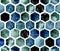 Abstract watercolor pattern with colored honeycombs. hexagons in blue and green, indigo and ultramarine on a white background. pri