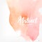 Abstract watercolor stain. Peach and pink pastel colors. Creative realistic background with place for text.