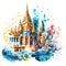 Abstract watercolor of temple background wallpaper