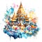 Abstract watercolor of temple background wallpaper