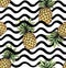 Abstract wave seamless pattern with pineapple. Stylish geometric