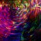 Abstract wavy colorful circles digital motion glitch lines glowing lights background. Techno psychedelic screen