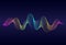 Abstract  wavy lines surface with rainbow color on dark blue background. Soundwave of gradient lines.Vector digital frequency