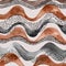 Abstract wavy stripes with doodle, polka dot, watercolor texture in earth tone colors