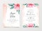 Abstract wedding invitation card template set with watercolor floral and gold glitter decoration. Flowers and leaves botanic