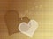 Abstract white and brown hearts with notes and butterflies on old vintage paper background