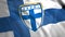 Abstract white flag with a blue wide crossed lines fluttering in the wind. Motion. Finland national football team