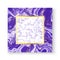 Abstract white and purple marble texture greeting card with gold square frame, place your text. Template for your designs, banner,