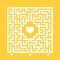 Abstract white square maze. Find the right path to the heart. Labyrinth conundrum. Love search concept. Flat vector illustration