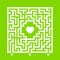 Abstract white square maze. Find the right path to the heart. Labyrinth conundrum. Love search concept. Flat vector illustration