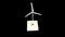 Abstract white windmill turbine with rotating blades isolated on black background, seamless loop. Animation. Wind