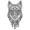 Abstract wolf head in ethnic style, coloring page