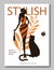 Abstract woman with bag and big cat panter in ethnic style. Fashion magazine cover design for the summer holiday season