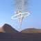 Abstract woman falling through a neon in the desert