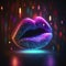 Abstract woman neon lips with glitter. Kiss, beauty concept. AI