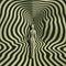 Abstract Woman Walking Through Striped Tunnel: Psychedelic Realism Illustration