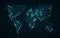 Abstract world map of binary code. Glowing map of the earth. Dark blue background. Blue lights. High tech. Sci-fi technology. Prog