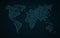 Abstract world map of binary code. Glowing map of the earth. Dark blue background. Blue lights. Sci-fi technology. Programming, bi