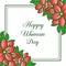 Abstract wreath frame blooms, for greeting card happy woman day. Vector