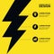 Abstract yellow, black background with lightning and icons. Concept for brochure cover, flyer, poster, business template, energy