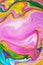 Abstract yellow multicolored background pink green yellow view macro paint acrylic underwater ultra drop blob drip plastic coral