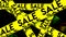 Abstract yellow straight lines with a word sale moving on black background with flying cubes. Motion. Concept of