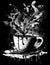 abstracted black and white stencil style graphic of a coffee cup