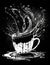 abstracted black and white stencil style graphic of a coffee cup
