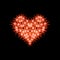 Abstraction icon heart made of red stars. For dark backgrounds smoldering night fire with red coals. Design elements for