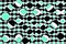 Abstraction by segments of rhombuses and rounded protuberances asymmetrically bulge illusion, white black green