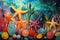 Abstraction using colorful sea sponges and starfish