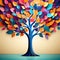 Abstraction Wallpaper Featuring a Colorful Tree with Leaves on Hanging Branches â€“ Illustration Background