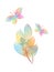 Abstraction of watercolor twigs with butterflies. Mixed media. Vector illustration