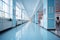 Abstractly blurred luxury hospital corridor, evoking a serene healthcare environment