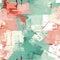 Abstractly painted image with grungy patchwork in turquoise and red (tiled)
