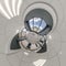 abstractly twisted into spherical 360 panorama interior of modern office with hall staircase and panoramic windows. curvature of