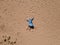 Absurd: Female doctor in medical mask and surgical gown makes sand angel