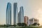 Abu Dhabi city, beautiful view of famous Etihad towers and Sheikh Zayed Founder`s Memorial
