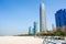 Abu Dhabi Corniche beach and walking area with landmark view of