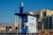 Abu Dhabi Islamic Bank ADIB ATM drive thru/through a blue wide angle shot on a blue sky sunny day