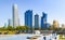Abu Dhabi panoramic view from the promenade with landmark skyscr