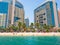 Abu Dhabi, UAE - April 1. 2019. Beach and Khalidiya Palace Rayhaan by Rotana hotel