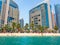 Abu Dhabi, UAE - April 1. 2019. Beach and Khalidiya Palace Rayhaan by Rotana hotel