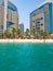 Abu Dhabi, UAE - April 1. 2019. Beach and Khalidiya Palace Rayhaan by Rotana hotel