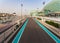 ABU DHABI, UAE - May 13, 2014: The Yas Marina Formula 1 Grand Prix Circuit. Set amongst a Marina, with an innovative design. The