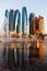 Abu Dhabi, United Arab Emirates - November 1, 2019: Etihad towers skyscrapers at the downtown Abu Dhabi