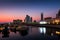 Abu Dhabi, United Arab Emirates - October 28, 2019: Abu Dhabi modern skyline reflected in the water of Al Bateen marina