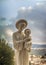 Abu Ghosh, Israel, January 29, 2020: The statue Our Lady of La Vang with a baby in her arms in the garden of the Our Lady of the