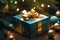 abundance of twinkling lights baths a golden Christmas box generated by Ai