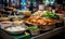 Abundant Buffet Table Overflowing With Varied Food Selections